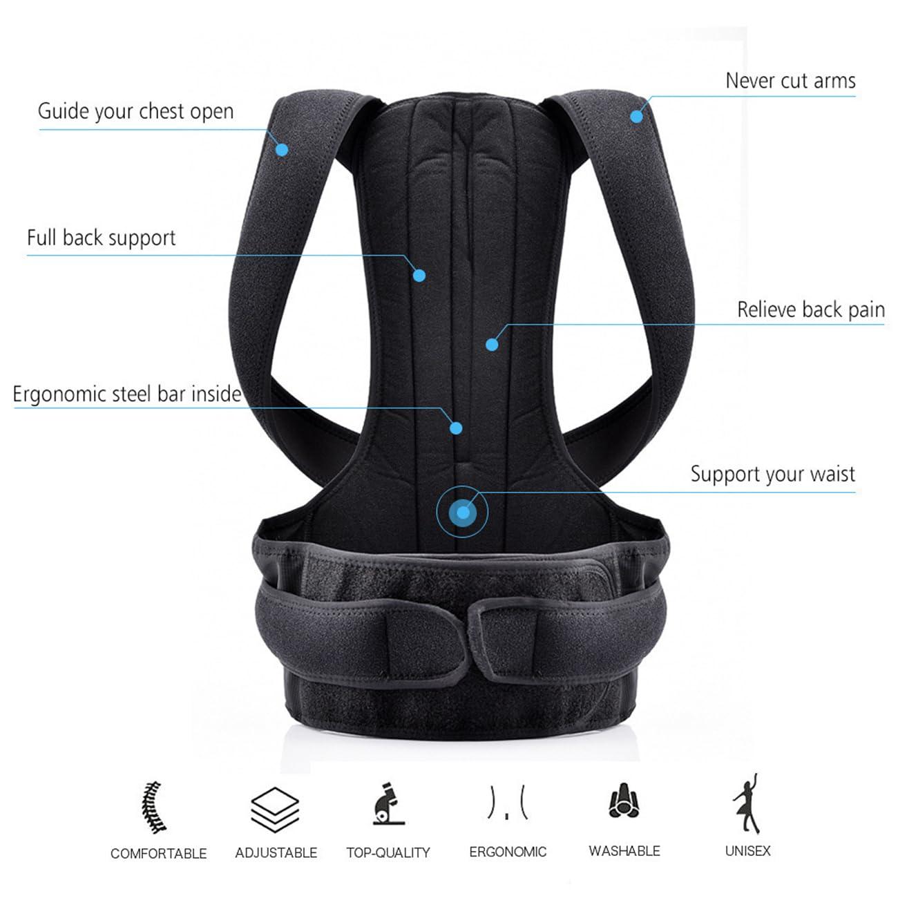 PROHEL Posture Corrector for Women & Men, Plus Size Back Straightener, Adjustable Breathable Back Support Brace Improves Posture for Shoulder & Back Support, Providing Back Shoulder Pain Relief, Black (Small)