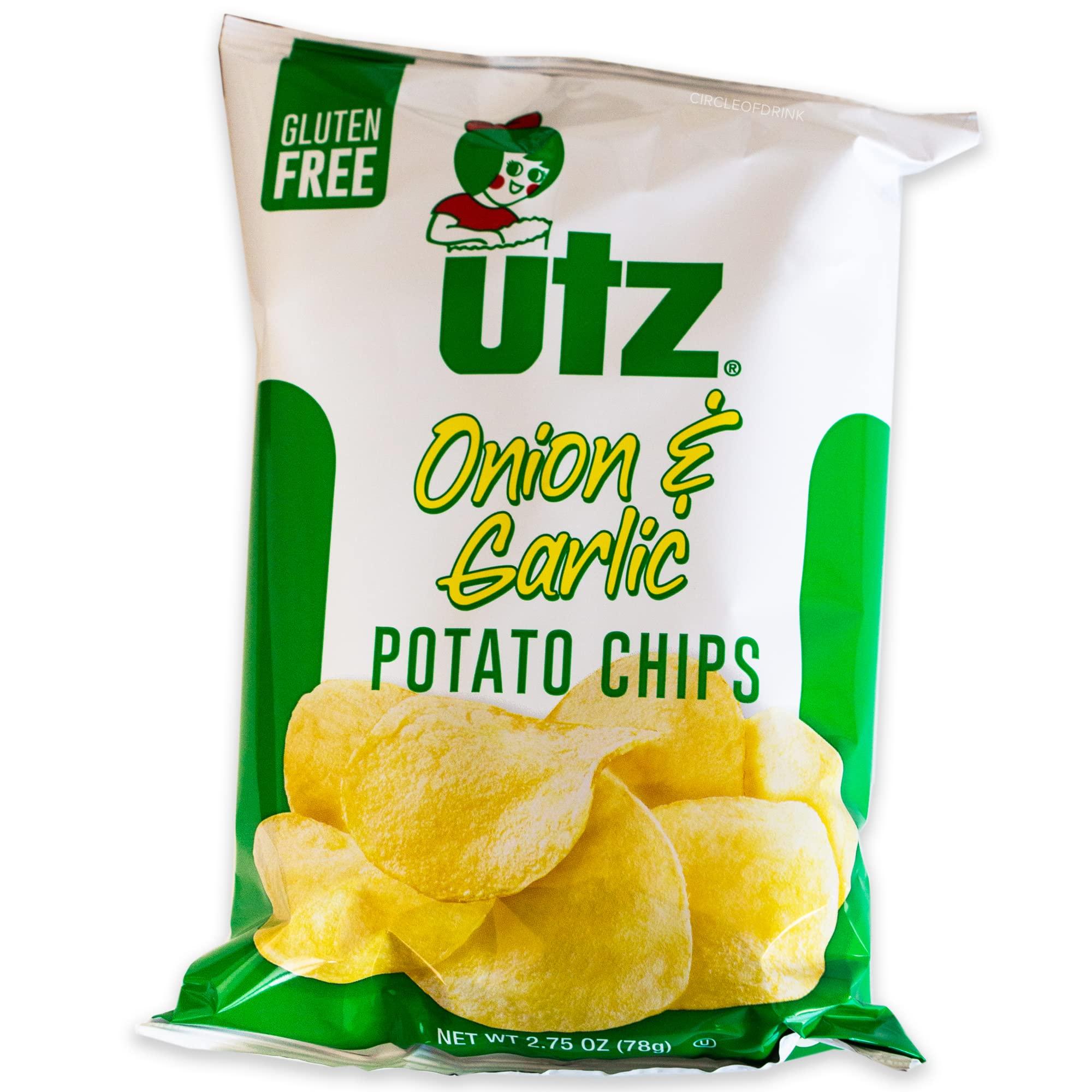 Circle of Drink Utz Garlic & Onion Potato Chips - Delicious Tangy Onion & Garlic Seasoning - (4, 2.75oz bags)
