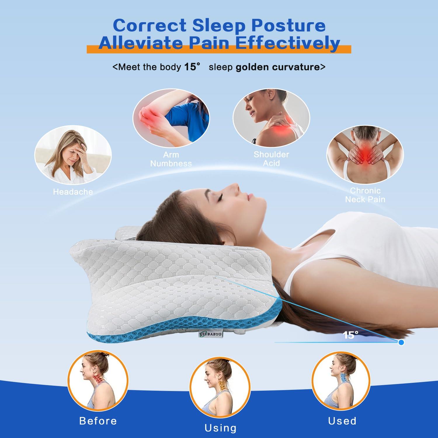 QIUBABYO Pain Relief Cervical Pillow for Neck Support,Adjustable Ergonomic Pillow Cozy Sleeping,Odorless Orthopedic Memory Foam Pillows,Contour Bed Pillow for Side Back Stomach Sleeper