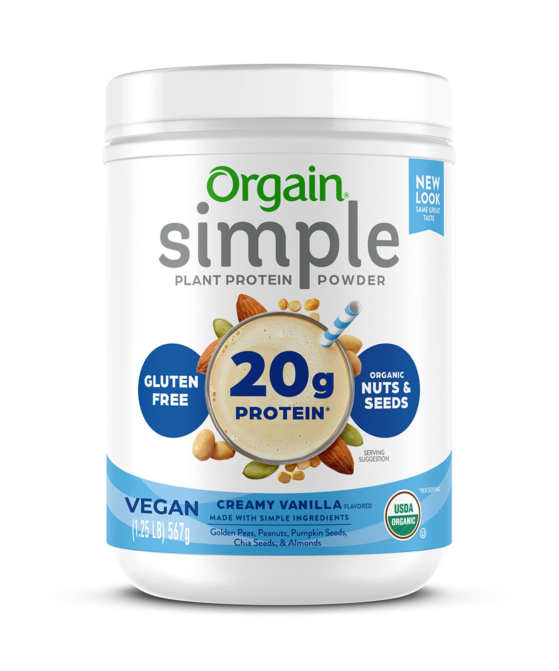 Orgain Orgain Organic Simple Vegan Protein Powder, Vanilla with Collagen Peptides Powder - Plant Based Protein, Hair Skin Nail Joint Support - 1.25lb 1lb