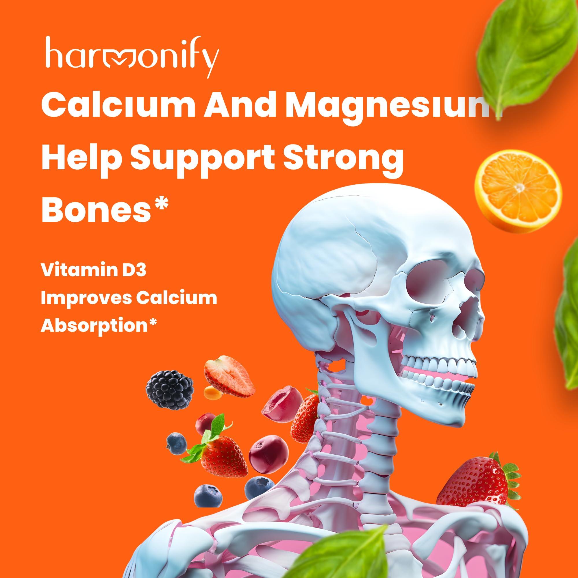 HARMONIFY HARMONIFY Magnesium Calcium Zinc with Vitamin D3 & K2 Gummies, Multivitamin for Women and Men, Bone Strength & Muscle Function, Extra Absorption Formula, 30 Days Serving