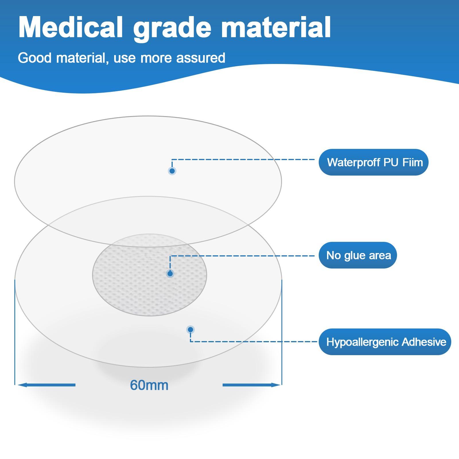 GTAGKOMMEN Sensor Covers for Libre 3, Waterproof-40 Pack Freestyle Adhesive Patches, Transparent Precut CGM Overpatch Tape Lasting to 14 Days Protect Your Sensor, Without Hole & No Glue On The Center -GTAGKOMMEN