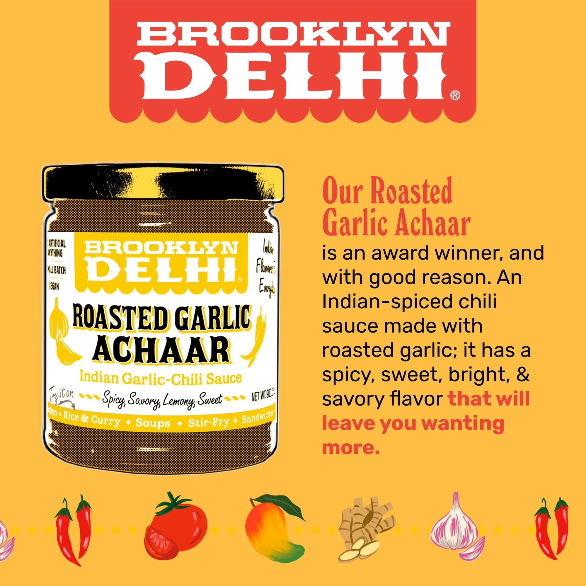 Brooklyn Delhi Brooklyn Delhi Roasted Garlic Achaar - 9 Ounces - Spicy, Lemony, Savory, Sweet Flavor - Made with a mix of Indian Spices, Red Chili Powder, and Unrefined Cane Sugar - Vegan - No Artificial Additives