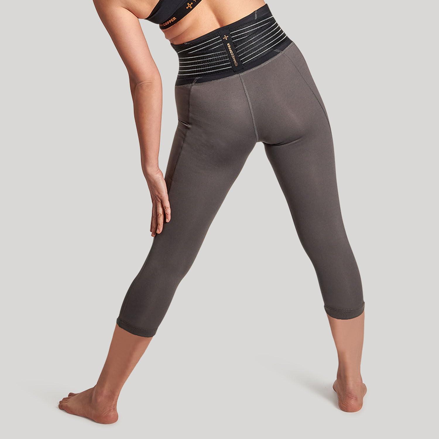 Tommie Copper Tommie Copper Adjustable Lower Back Support Compression Capri Leggings with 2 Pockets, 19in Breathable Capris, Slate Grey, Medium