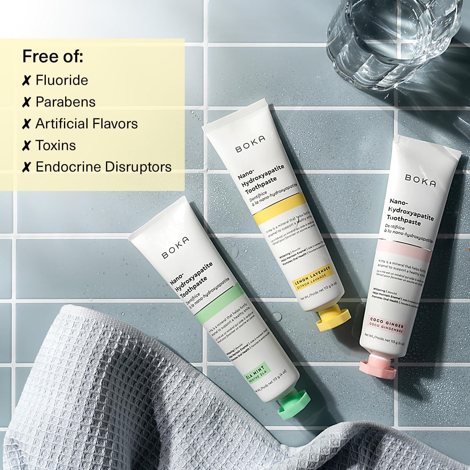 Boka Boka Fluoride Free Toothpaste Nano Hydroxyapatite, Helps Remineralize, Appropriate for Sensitive Teeth, Whitening - Lemon Lavender Flavor, 4oz 3Pk - US Manufactured