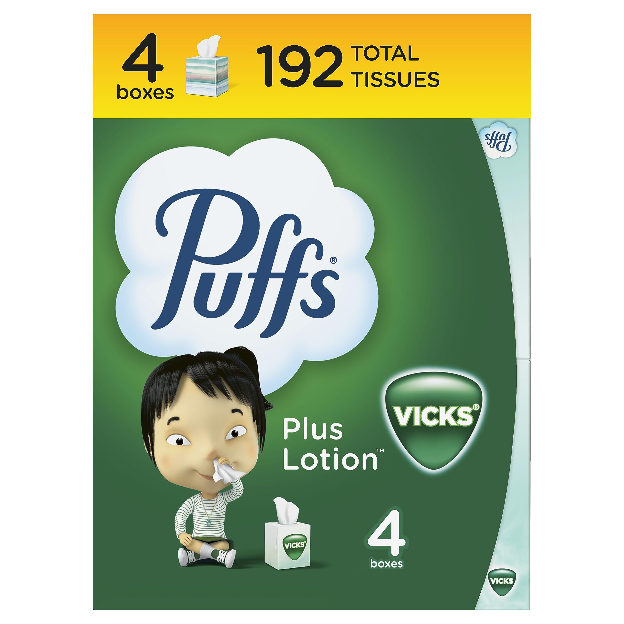 Puffs Puffs Plus Lotion with Vicks Facial Tissues, 4 Cubes, 48 Tissues per Box