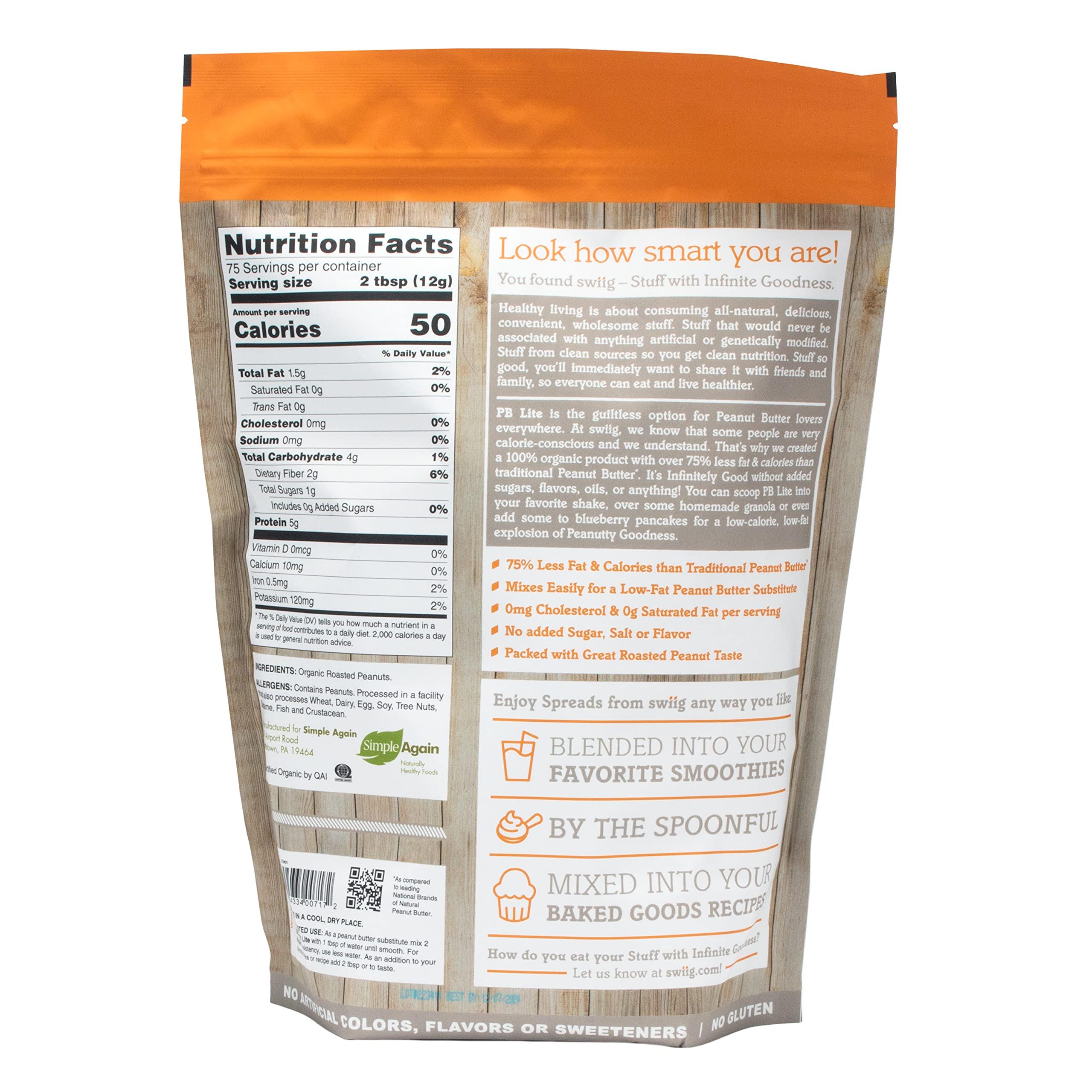 swiig swiig PB Lite 2lb - Low-Calorie, 5g Protein, No Added Sugar - Mix in Protein Shakes and Smoothies - Low Carb - Made from Real Roasted Peanuts