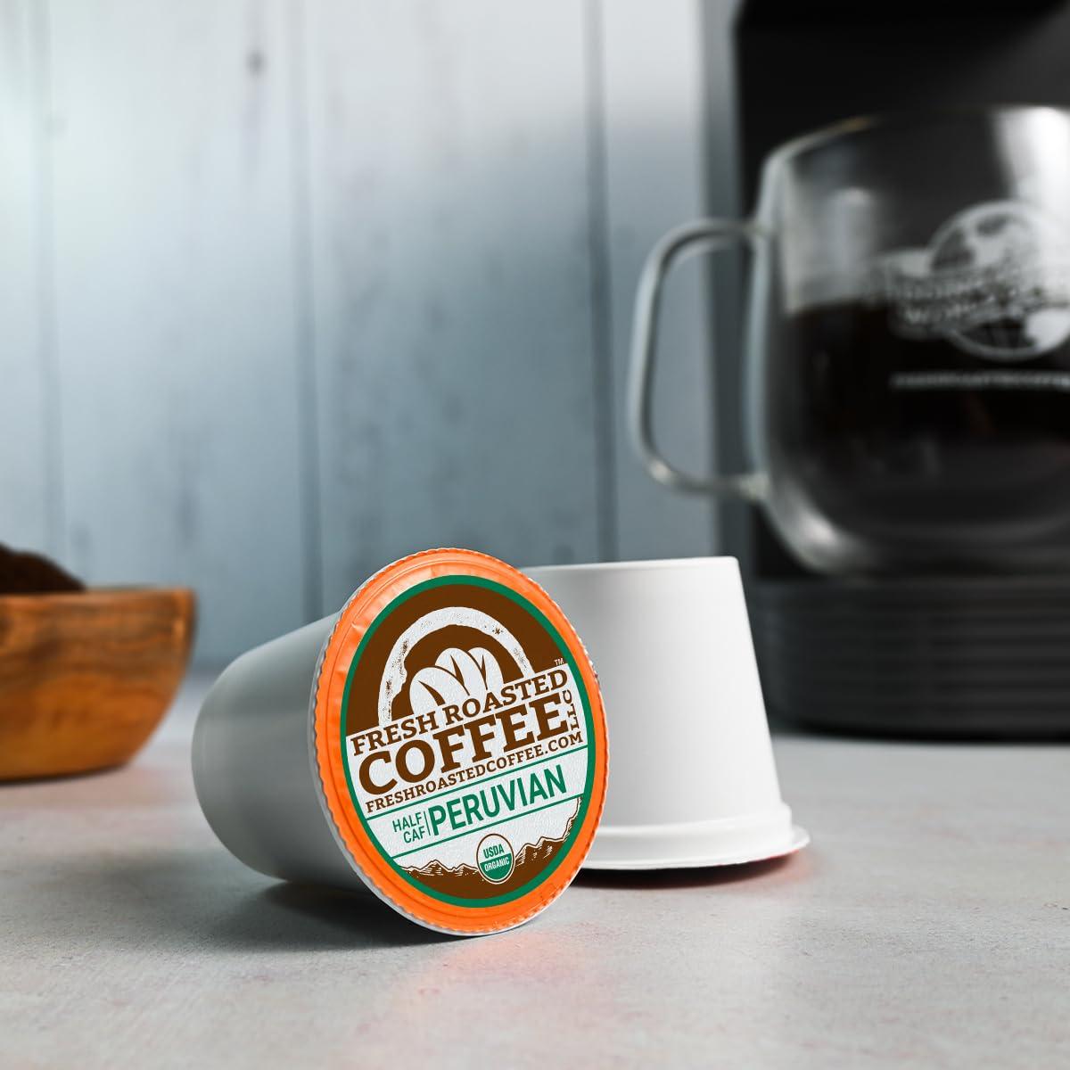 Fresh Roasted Coffee Fresh Roasted Coffee, Organic Half-Caf Variety Pack 96 Pods for K Cup Brewers