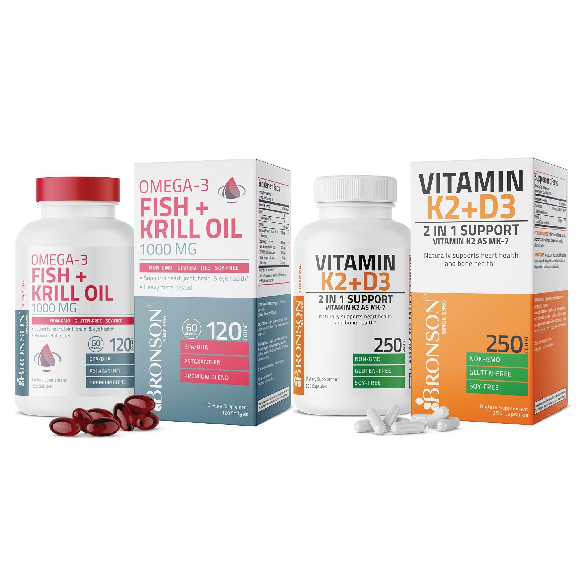 Bronson Bronson Vitamin K2 (MK7) with D3 Supplement Omega-3 Fish + Krill Oil 1000 MG