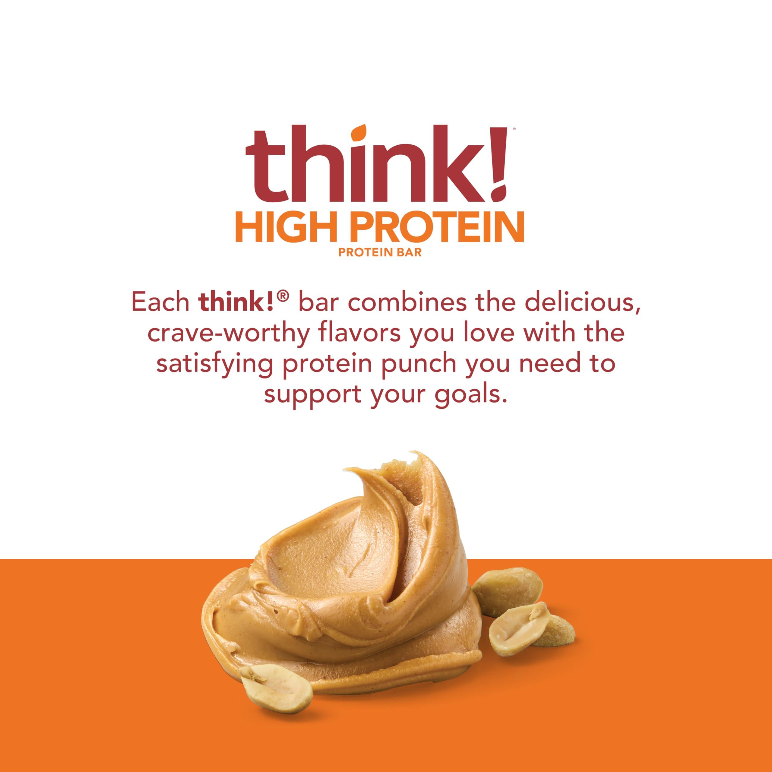think! think! Protein Bars, High Protein Snacks, Gluten Free, Kosher Friendly, Creamy Peanut Butter, Nutrition Bars, 2.1 Oz per Bar, 12 Count (Packaging May Vary)