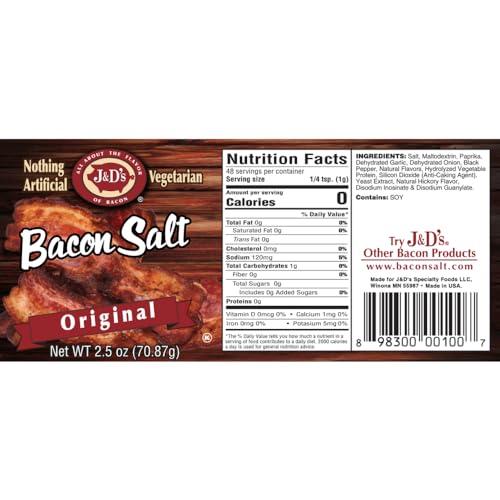 J & D Foods J&D\'s Bacon Salt, Original, 2.6 Ounce, Bacon-Flavored Seasoning Salt, Vegan, Vegetarian, Kosher