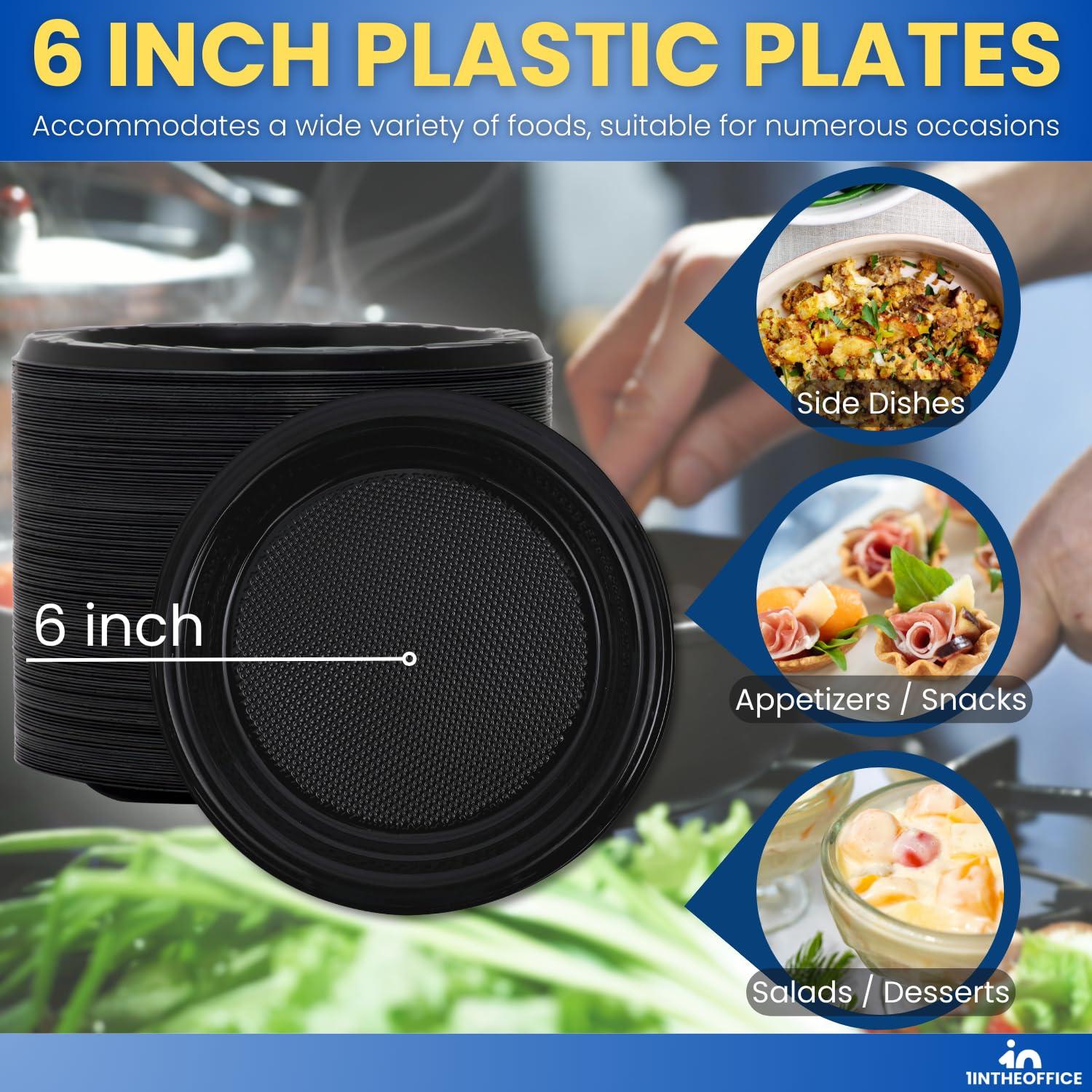 1InTheHome 1InTheHome Plastic Plates 6 Inch, Round Plastic Plates Black 6 Inch Diameter, Black Plates Disposable, Pack of 125