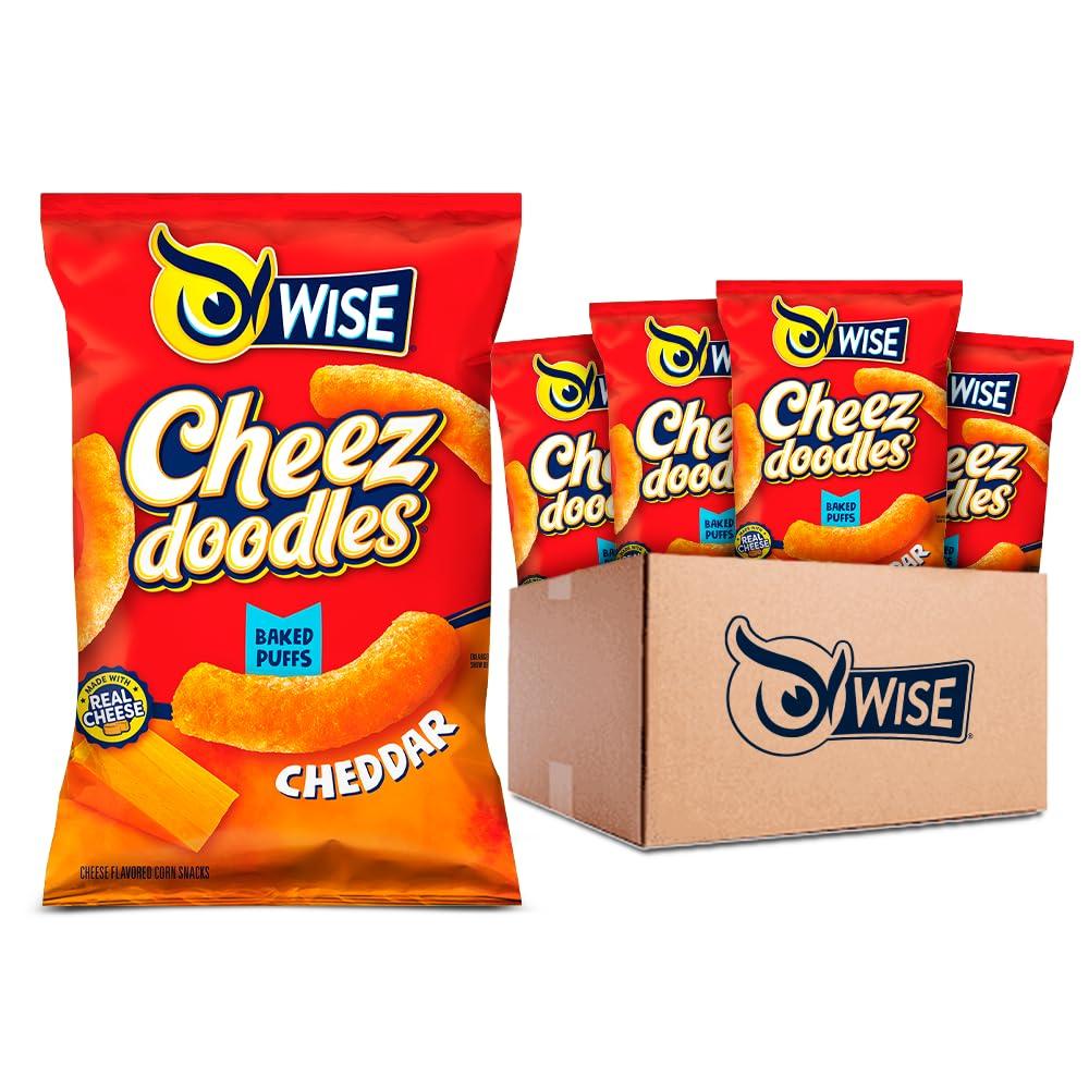 Wise Wise Snacks Cheez Doodles Baked Puffs, Real Cheddar Cheese, Gluten Free, 0g Trans Fat, No Preservatives, 3.250 Ounce (12 Count), Gluten Free