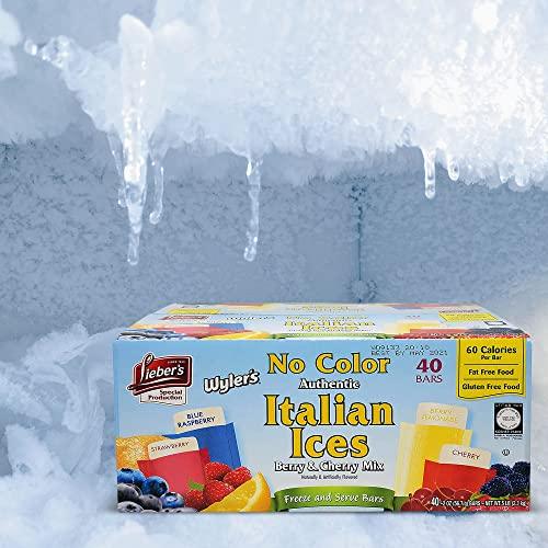 Lieber's Lieber's Italian Ice Freeze Pops - Berry & Cherry Mix Ice Pops - Gluten-Free and Fat-Free Freeze Pops - 40 Bars Freeze Pops Bulk for Kids and Adults - No Color Freeze and Serve Italian Ices