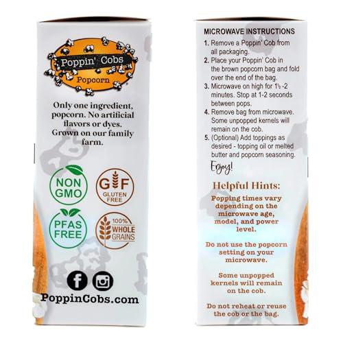 Poppin' Cobs Microwave Popcorn on the Cob - Pops off the Cob | Poppin\' Cobs Popcorn | Individually Wrapped Popcorn Cobs with 3 Bags For Popping | Single Ingredient | Gluten Free | Non-GMO | Single Harvest | Farm Fresh | Farmer Owned