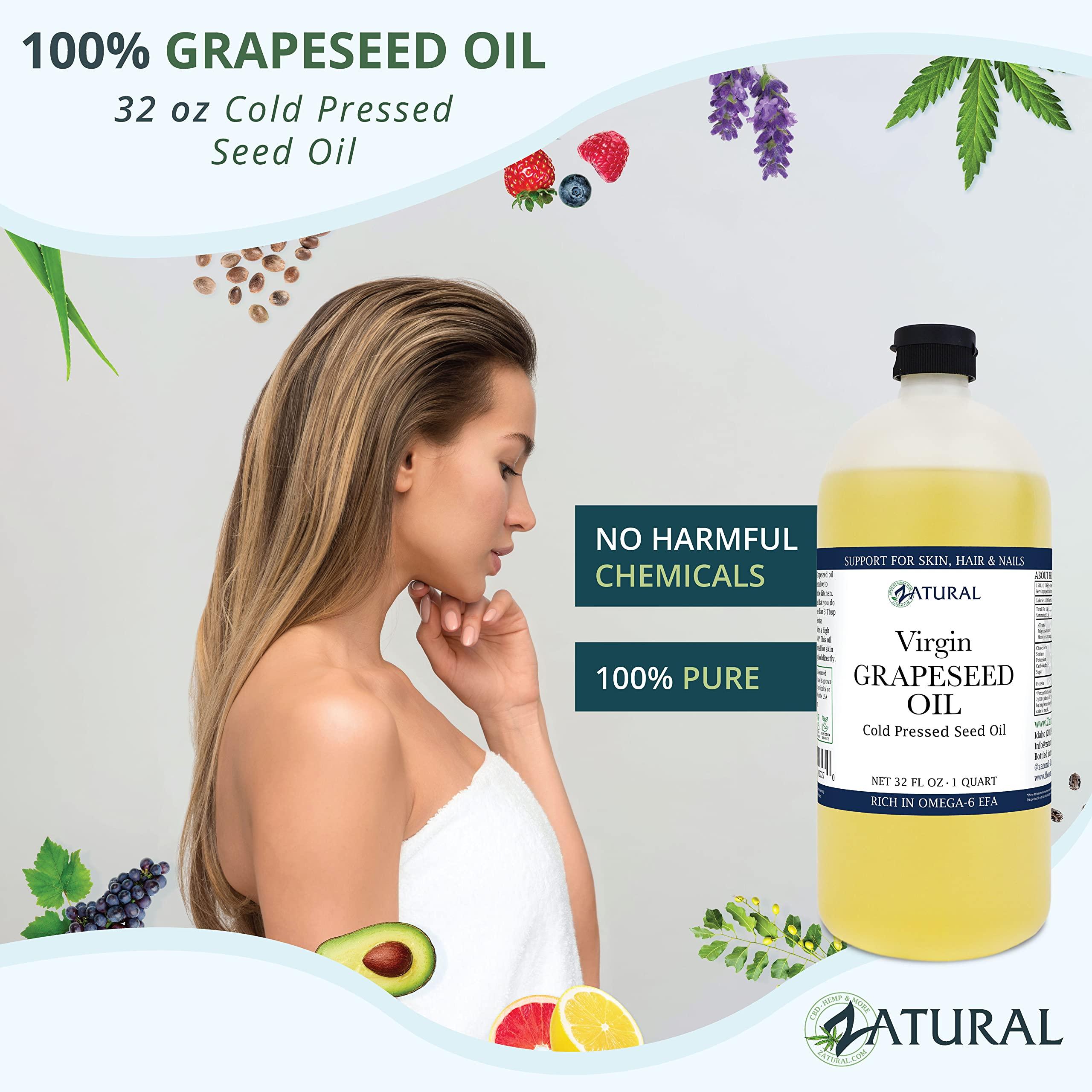 Zatural Zatural Grapeseed Oil Organically Grown 100% Pure Cold Pressed Virgin High Tempurature Cooking Oil (32oz)