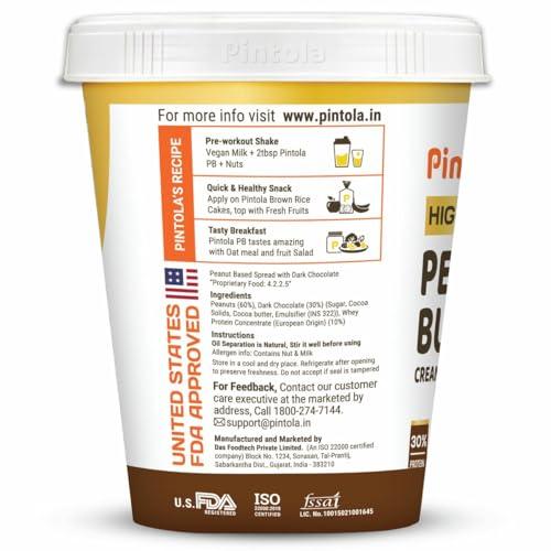 Pintola Pintola HIGH Protein Peanut Butter (Dark Chocolate) (Crunchy, 510g) | 30% Protein | High Fibre | NO Salt
