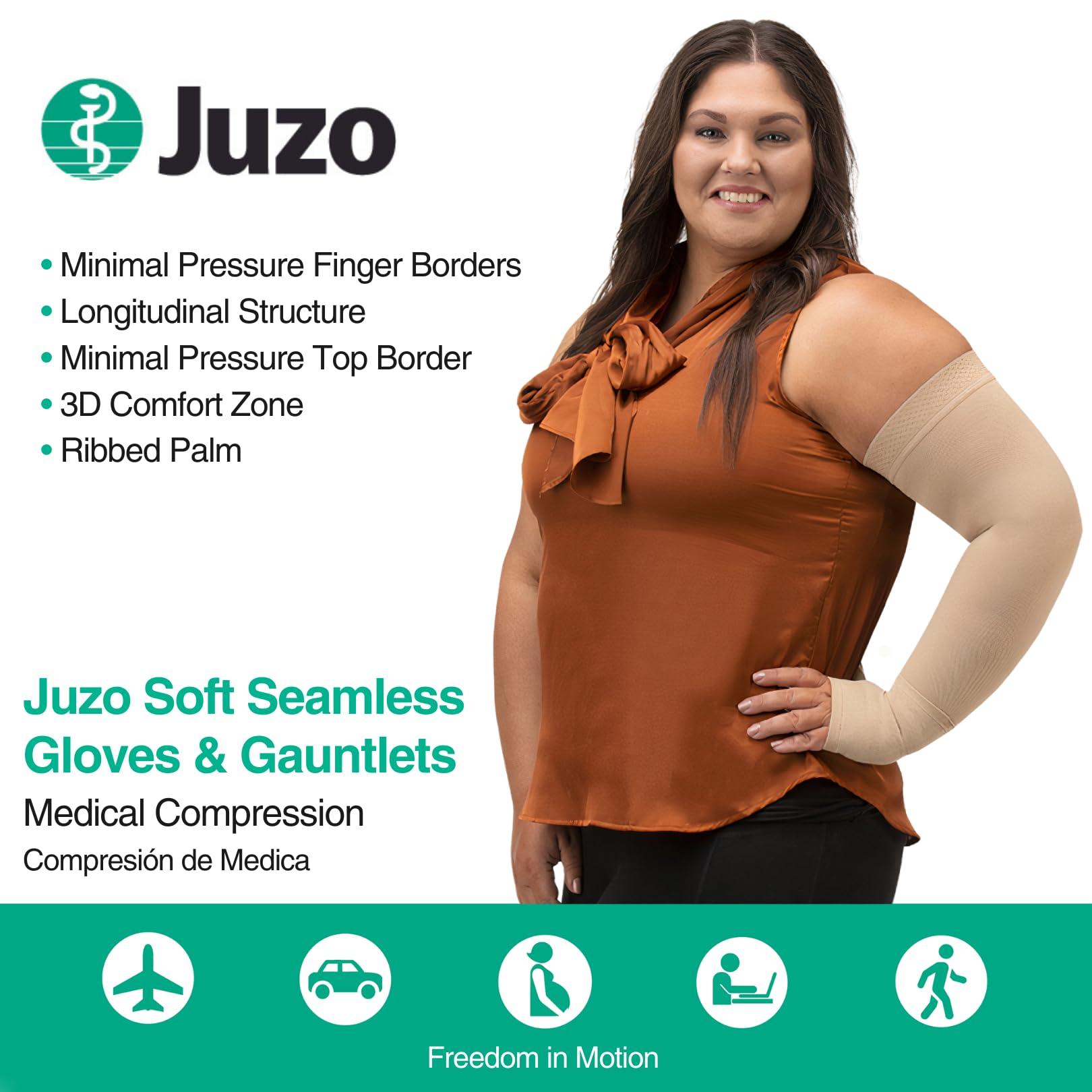 Juzo Juzo Soft Seamless Compression Gloves & Gauntlets, 15-20 mmHg, Glove | Fingerless Gloves for Women & Men for Swelling, Preventative, Mild Edema & Lymphedema Management | Beige, Small, Left