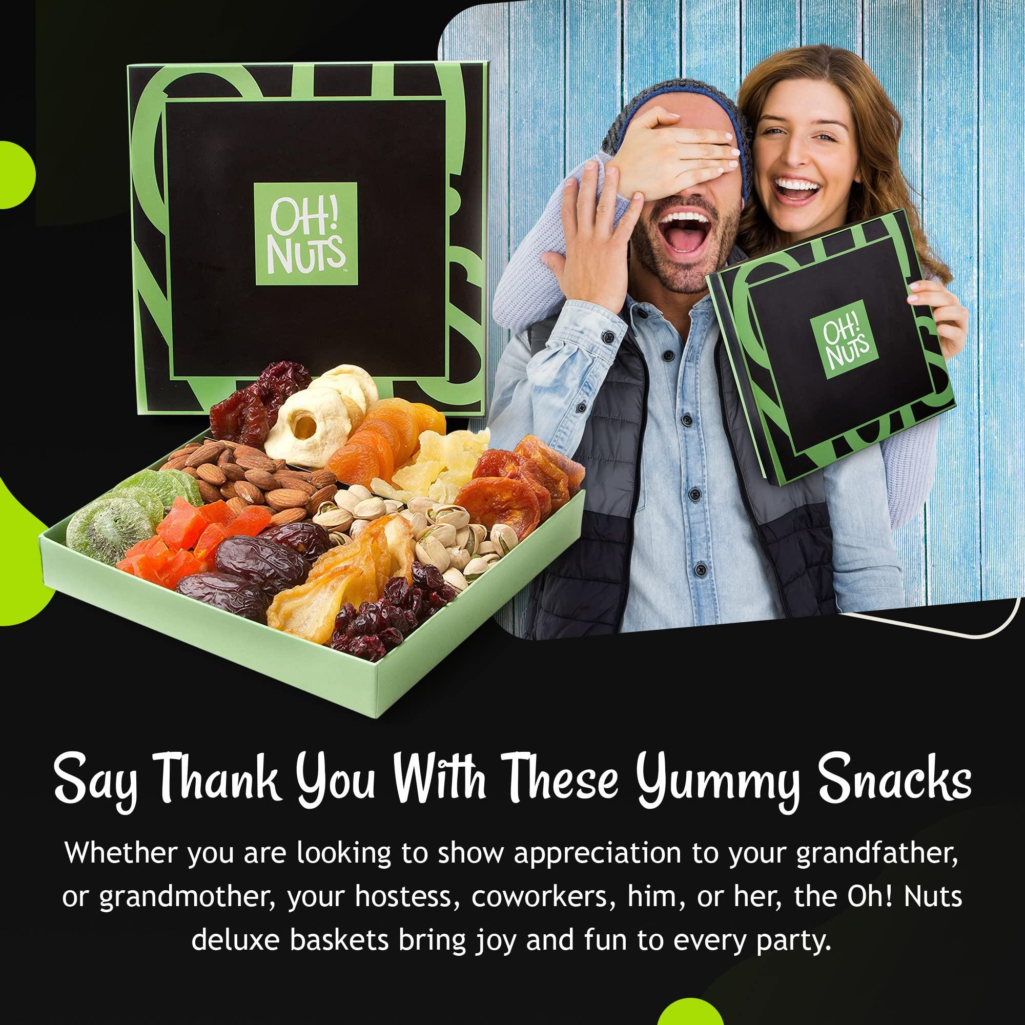 Oh! Nuts Dried Fruit and Nuts Gift Basket Assorted Holiday Snack Box - Birthday, Anniversary, Corporate Treat Box for Women, Men - by Oh Nuts