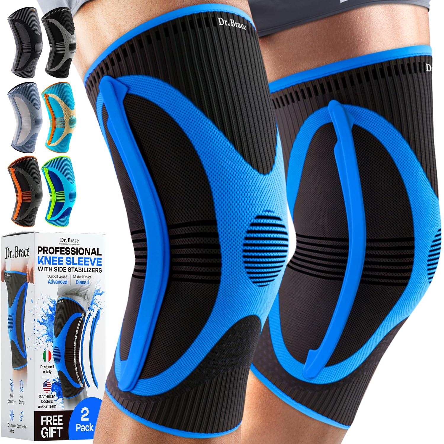 DR. BRACE DR. BRACE ELITE Knee Brace with Size Stabilizer (2 Pack) Knee Brace for Women & Men, Workout, Sports, Daily Knee Compression Sleeve for Maximum Knee Pain Support & Fast Recovery (Neptune, Large)