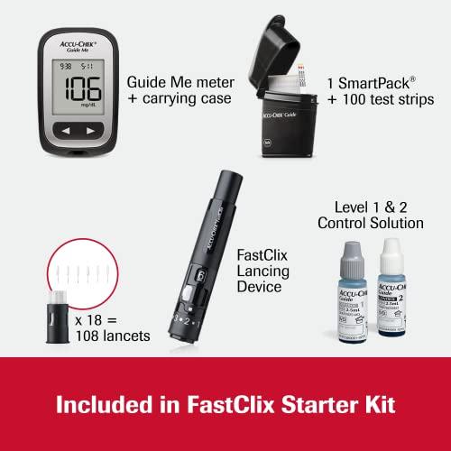 Accu-Chek Accu-Chek FastClix Glucose Monitor Kit for Diabetic Blood Sugar Testing: Guide Me Meter, FastClix Lancing Device & 108 Lancets, 100 Guide Test Strips, and Control Solution (Packaging May Vary)