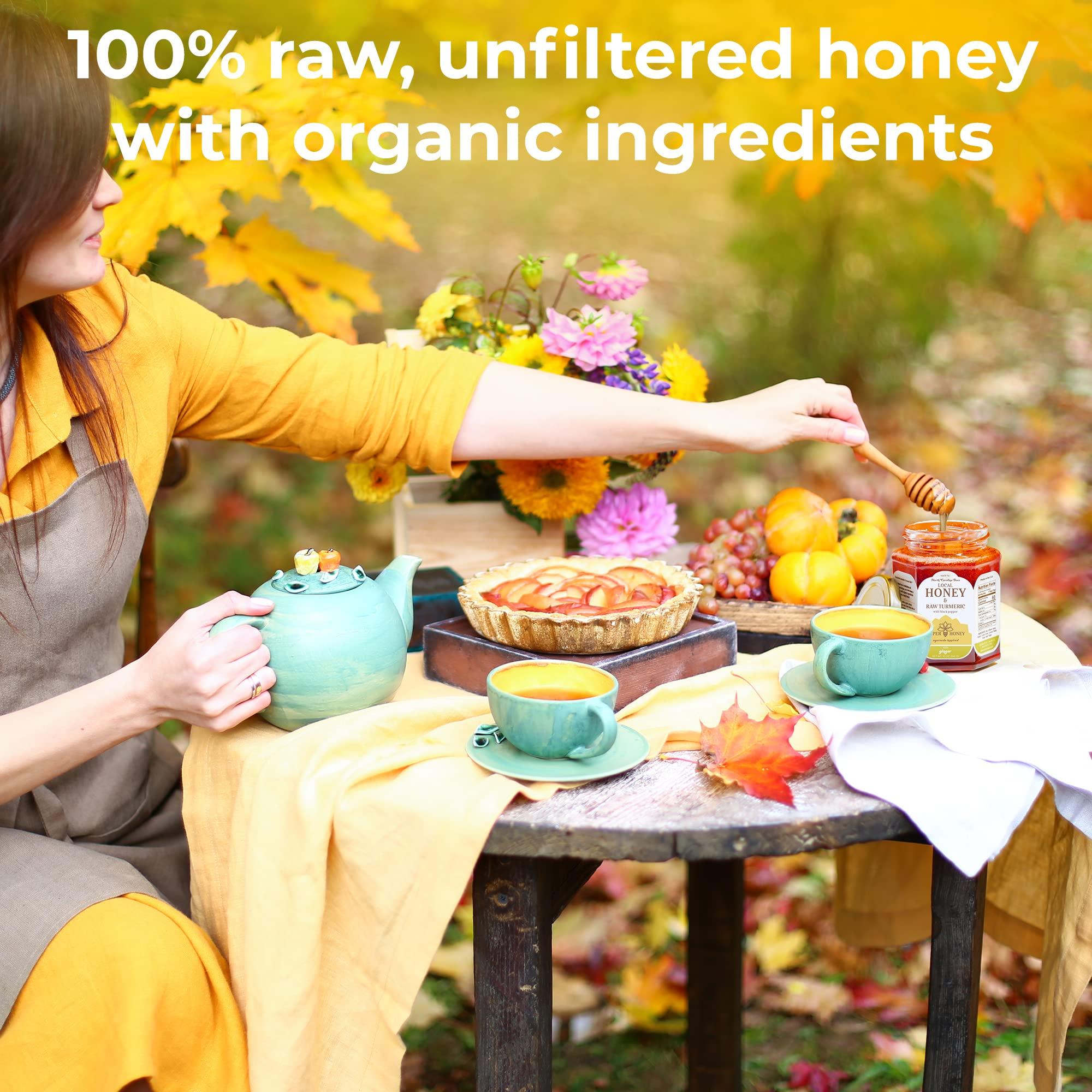 SUPER HONEY AYURVEDA INSPIRED SUPER HONEY North Carolina Honey with Turmeric, Ginger and Black Pepper, Ayurveda Inspired 100% Wildflower Pure Raw Honey, Unfiltered and Naturally Delicious - 12oz. Glass Jar