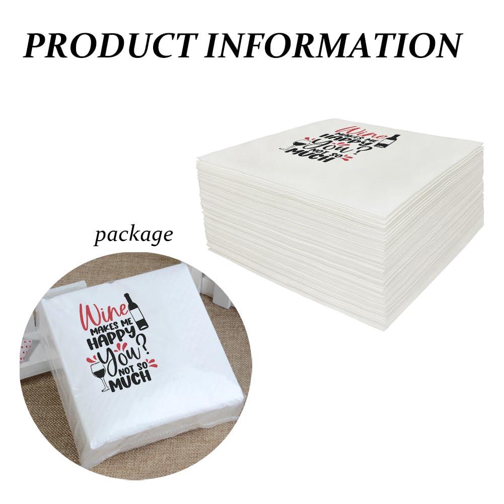 VOWFOO VOWFOO Funny Fiesta Wine Drinking Quotes Saying Cocktail Napkins Party Beverage Bar Paper Novelty Humorous Quirky Gag Gift 100Pcs 4.5 x 4.5 2-ply(Wine Makes Me Happy You Not So Much)