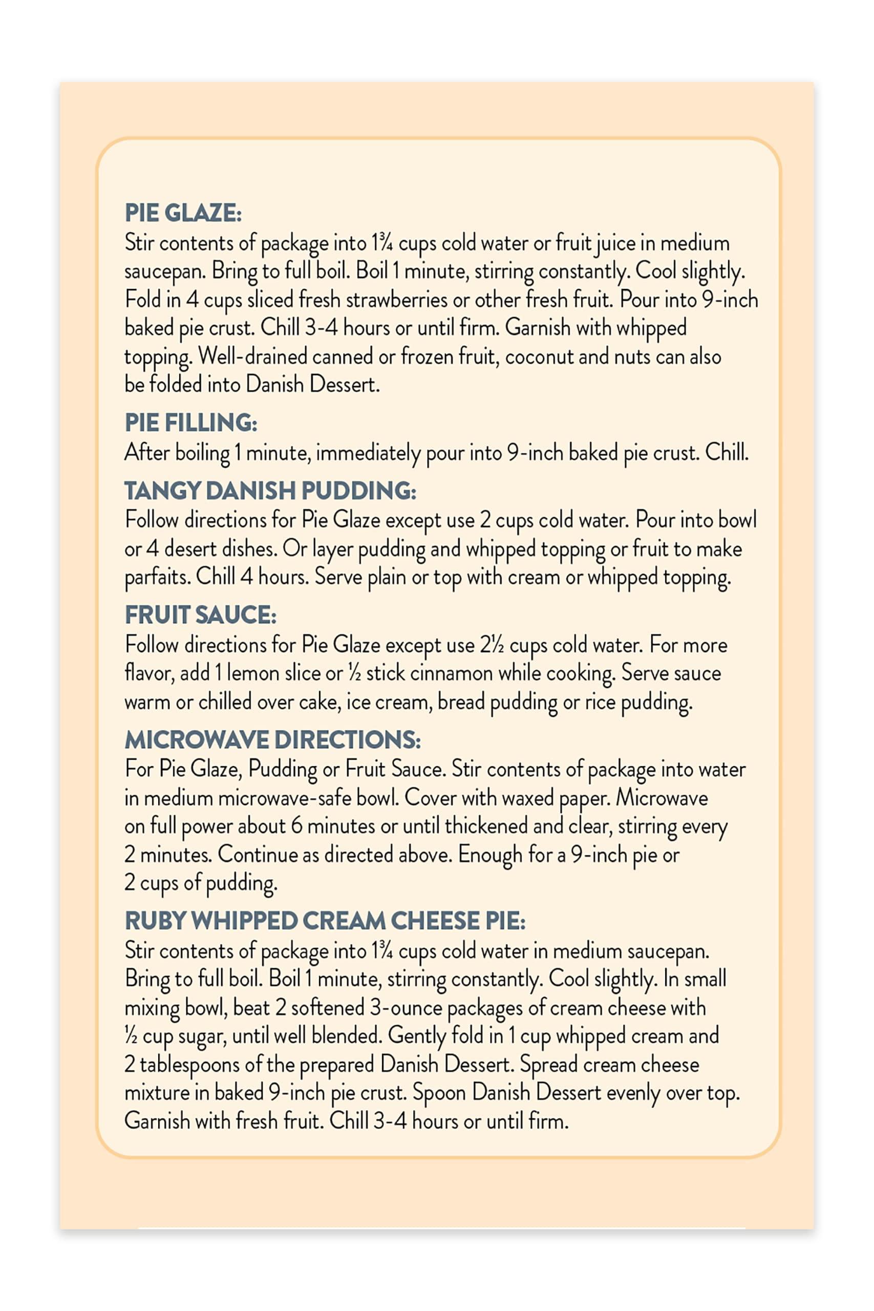 Junket Junket Danish Dessert Raspberry and Strawberry Mix - for Pie Filling, Cheesecake Topping, Sauces, Puddings, and Glazes. Add Water, Heat 60 Seconds, Add Fresh Fruit! 4.75 Ounce (Variety Pack of 6)