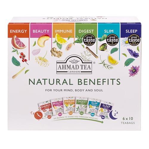 Ahmad Tea Ahmad Tea Natural Benefit Functional Tea Selection Pack | Green teas, Fruit & Herbal Infusions | Perfect herbal tea gift - 60 Teabag Sachets | 6 blends