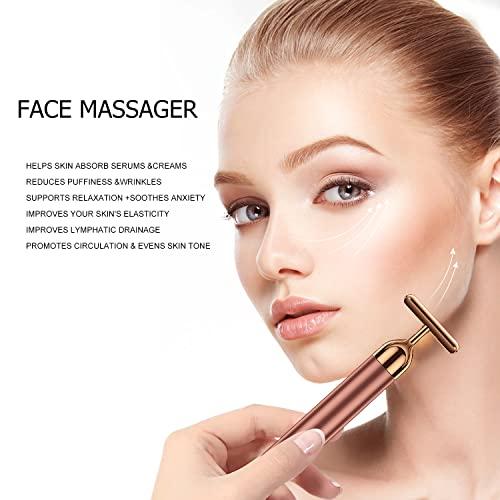 NUOMAN NUOMAN Beauty Bar 24k Rose Golden Electric Face Massager, T Shape Facial Massager Tools for Face Arm Eye Nose Head Massager