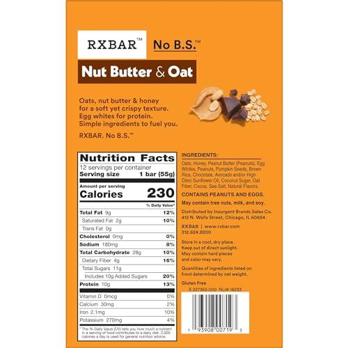 RXBAR RXBAR Nut Butter and Oat Protein Bars, Protein Snacks, Snack Bars, Dark Chocolate Peanut Butter, 23.2oz Box (12 Bars)