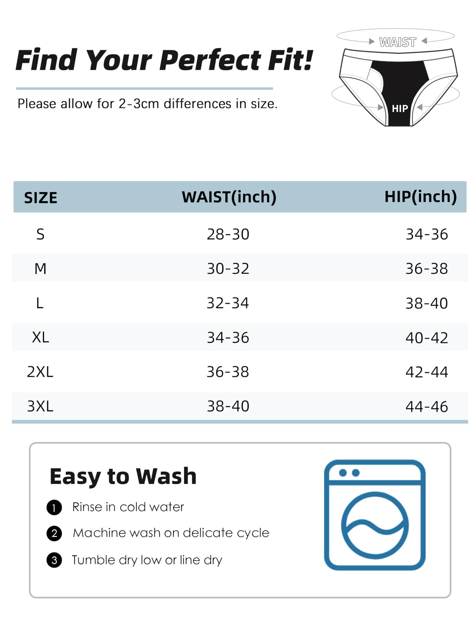 TIICHOO TIICHOO Washable Incontinence Underwear for Men Soft Male Protective Leak Proof Briefs with 50 ml Absorbency 5 Pack(XX-Large, 5 Black)