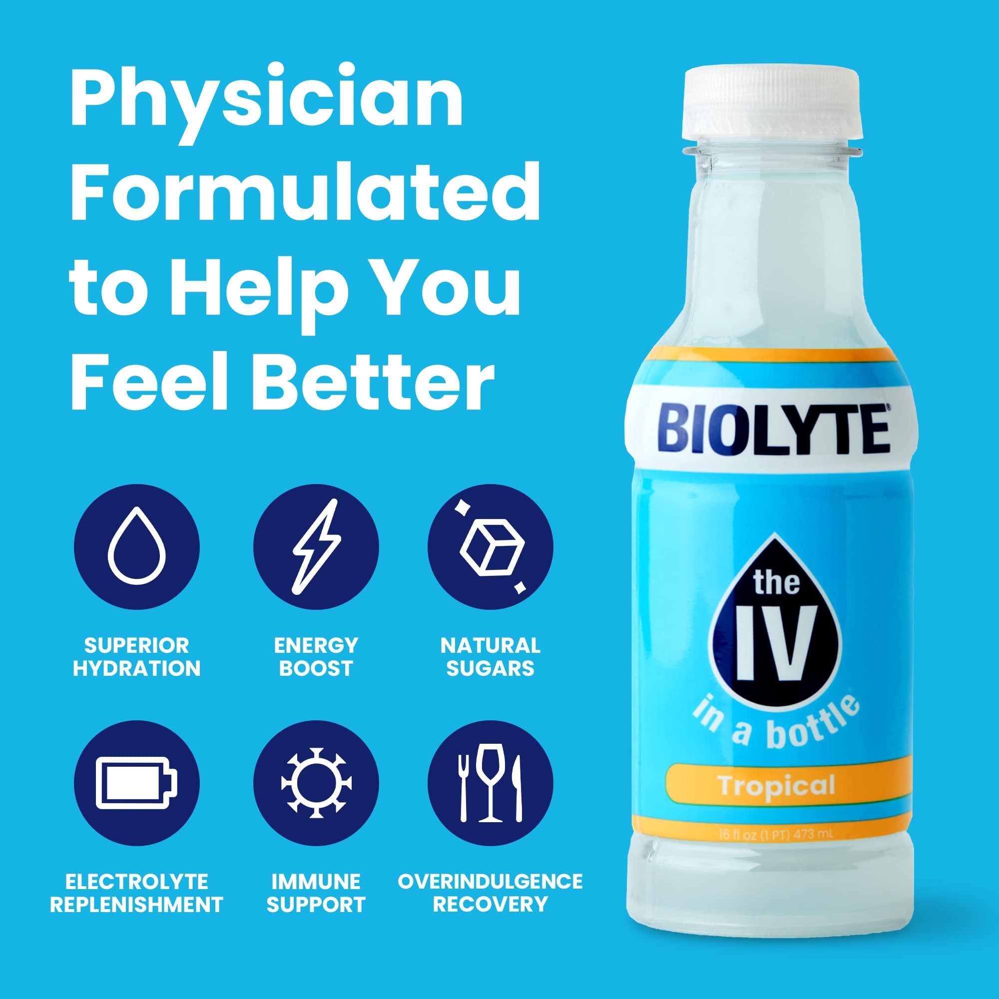 BIOLYTE BIOLYTE Electrolyte Drink - IV in a Bottle Electrolyte Drink for Rapid Hydration - Tropical, 12-Pack