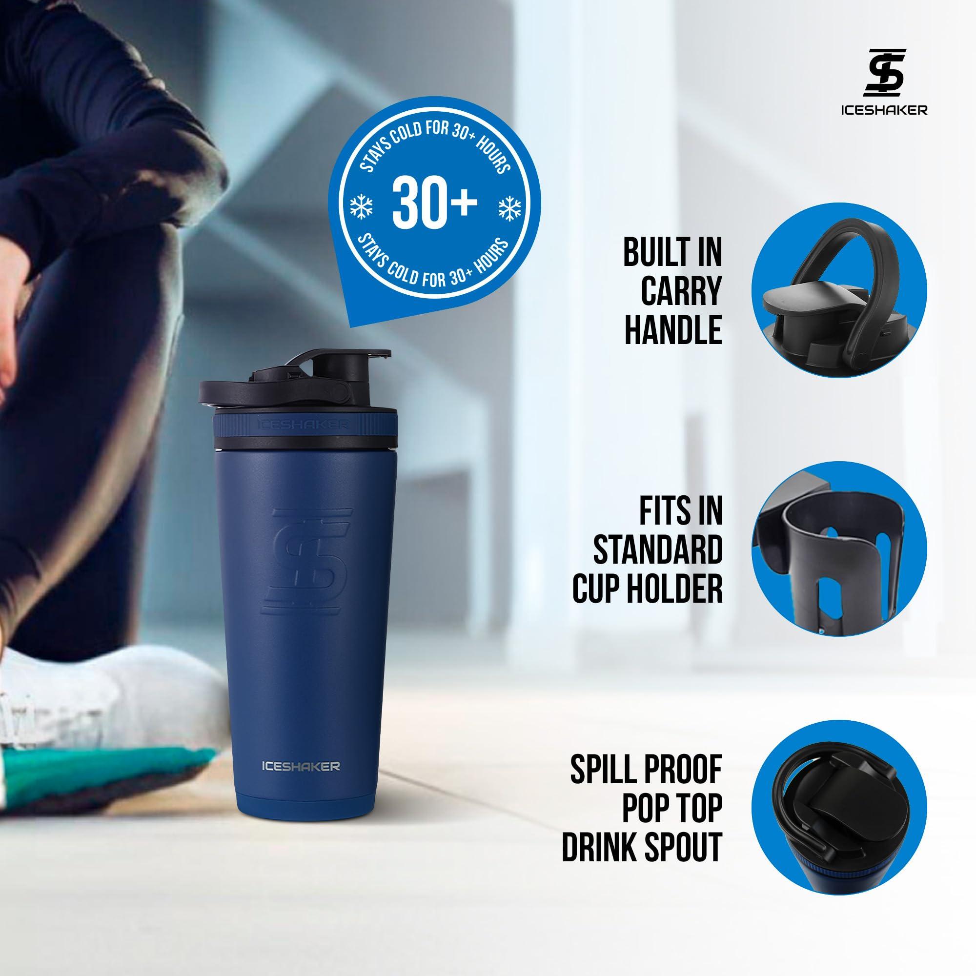 Ice Shaker Ice Shaker Insulated Stainless Steel Shaker Bottle | 26oz, Navy | Cold for 30+ Hours | Insulated Cup with Twist-on Agitator | Odor-Free Bottle for Protein Shakes, Water, Smoothies, Cocktails