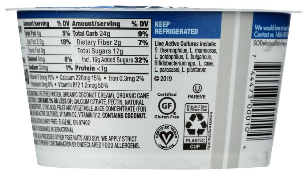 SO DELICIOUS So Delicious Dairy Free Coconut Milk Yogurt, Blueberry, 5.3 Ounce (Pack of 8)