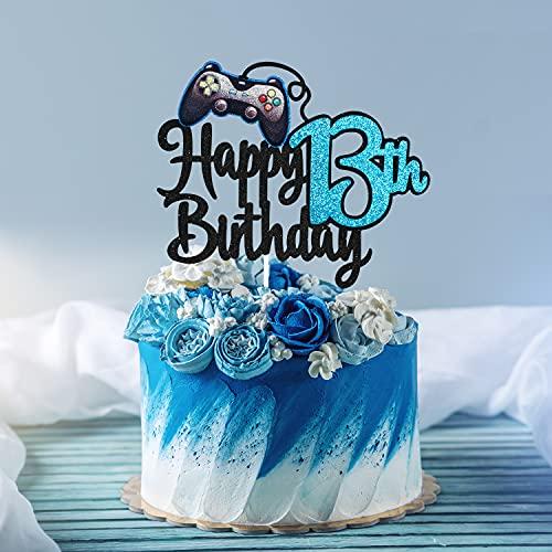 LHCING Video Game Happy 13th Birthday Cake Topper - Video Game Boy's 13th Birthday Party Blue Cake Supplies - Game On Level Up Winner Party Decoration