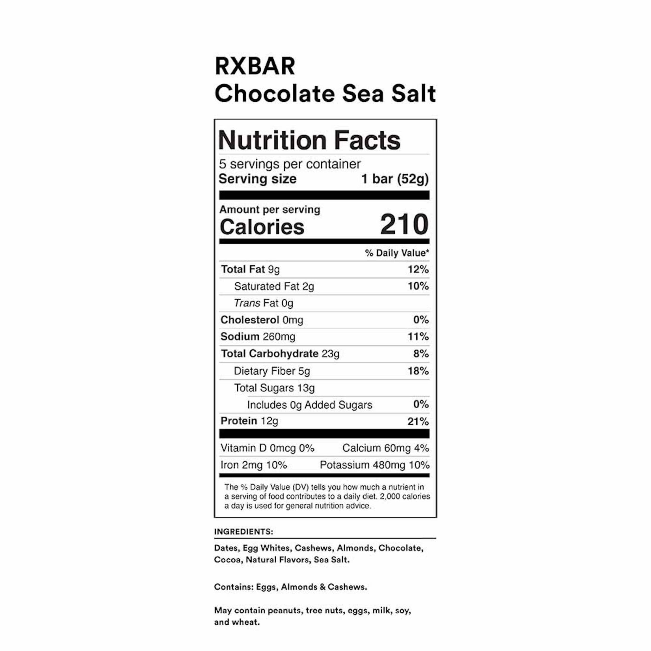 RXBAR RXBAR Protein Bars, 12g Protein, Gluten Free Snacks, Chocolate Sea Salt (6 Boxes, 30 Bars)