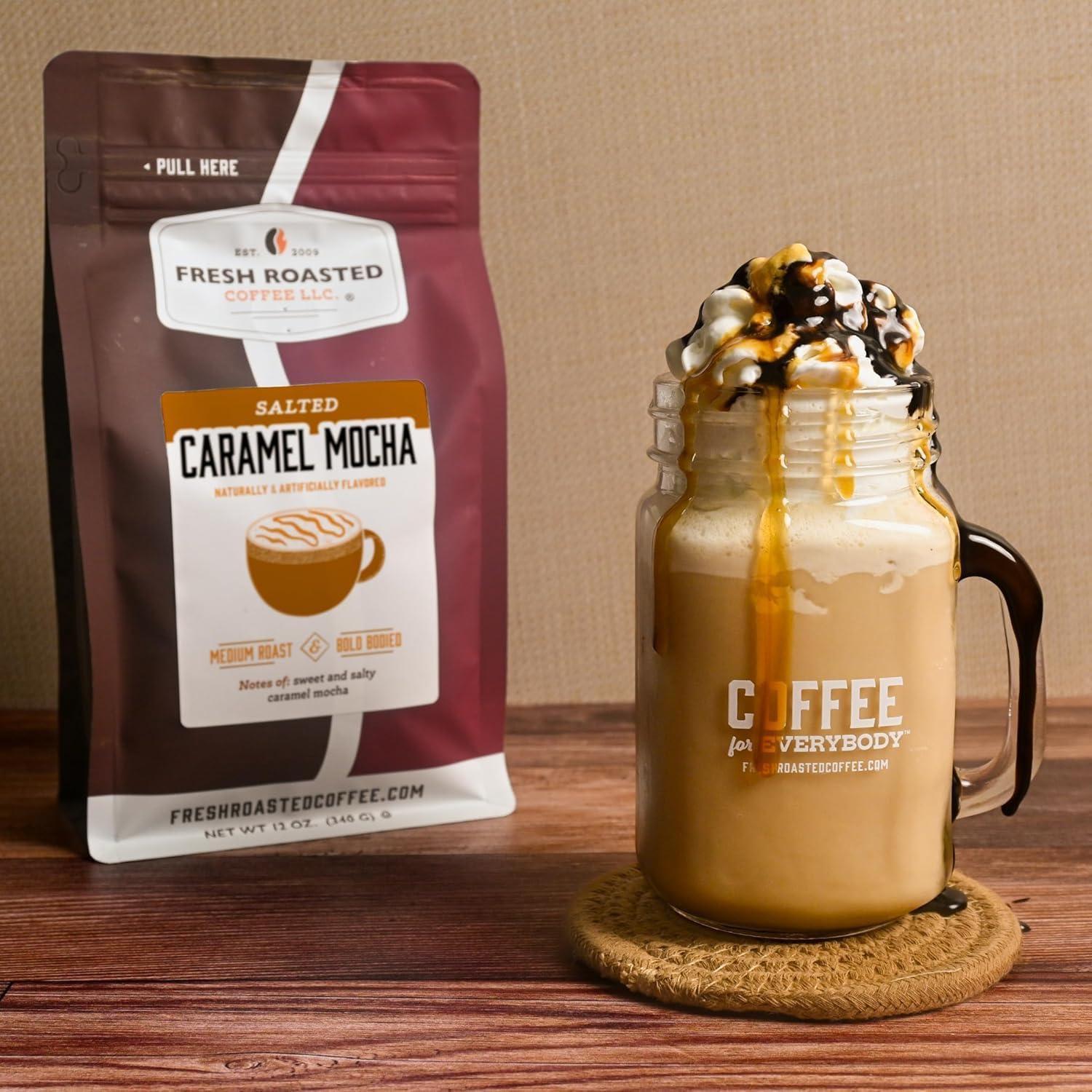 Fresh Roasted Coffee Fresh Roasted Coffee, Salted Caramel Mocha Flavored Coffee, 12 oz, Medium Roast, Kosher, Whole Bean