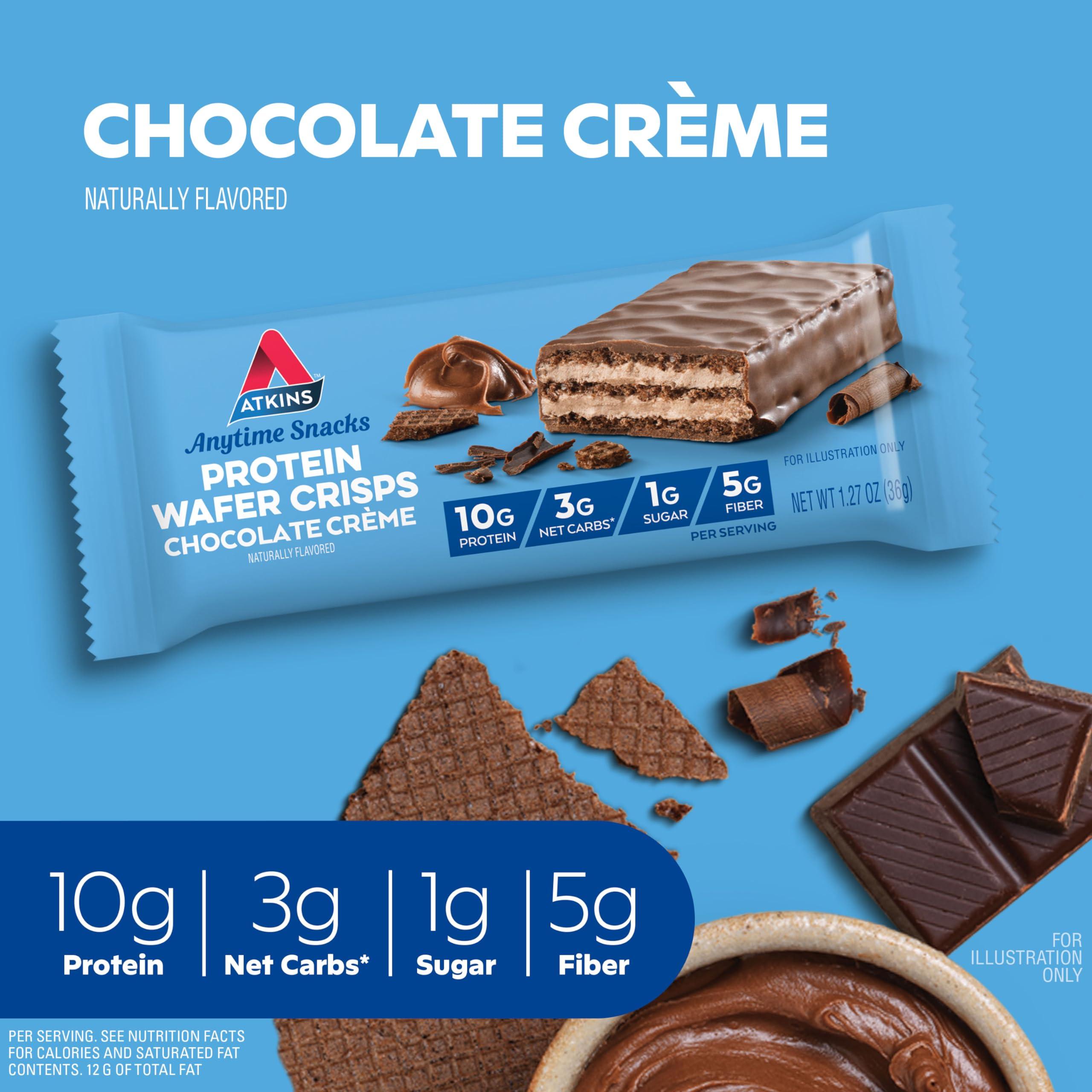 Atkins Atkins Chocolate Crme Protein Wafer Crisps, Protein Dessert, 4g Net Carb, 1g Sugar, High in Fiber, Keto Friendly, 5 Count