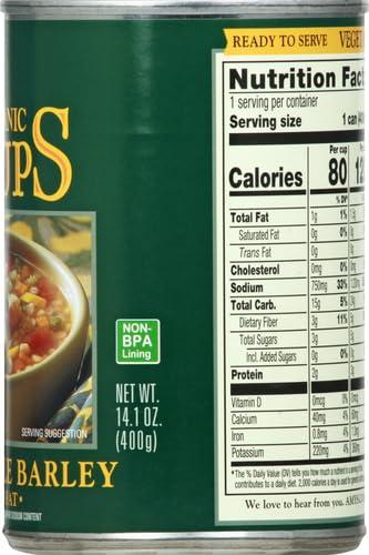 Amy's Amys Soup, Vegan Vegetable Barley Soup, Low Fat, Made With Organic Tomatoes, Carrots and Celery, Canned Soup, 14.1 Oz