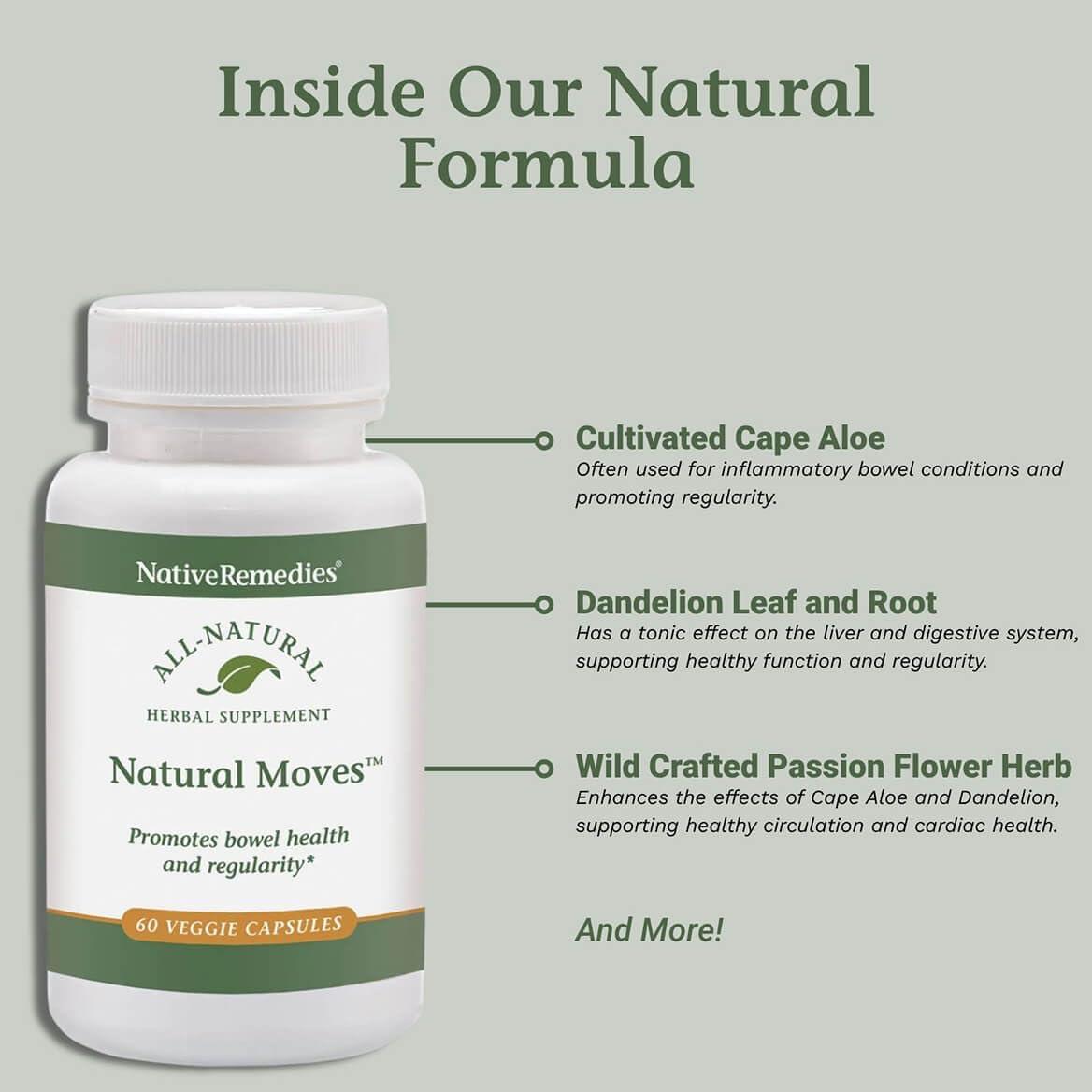 Native Remedies Native Remedies Natural Moves - All Natural Herbal Supplement Promotes Bowel Health and Regularity as Related to Constipation - 60 Veggie Caps