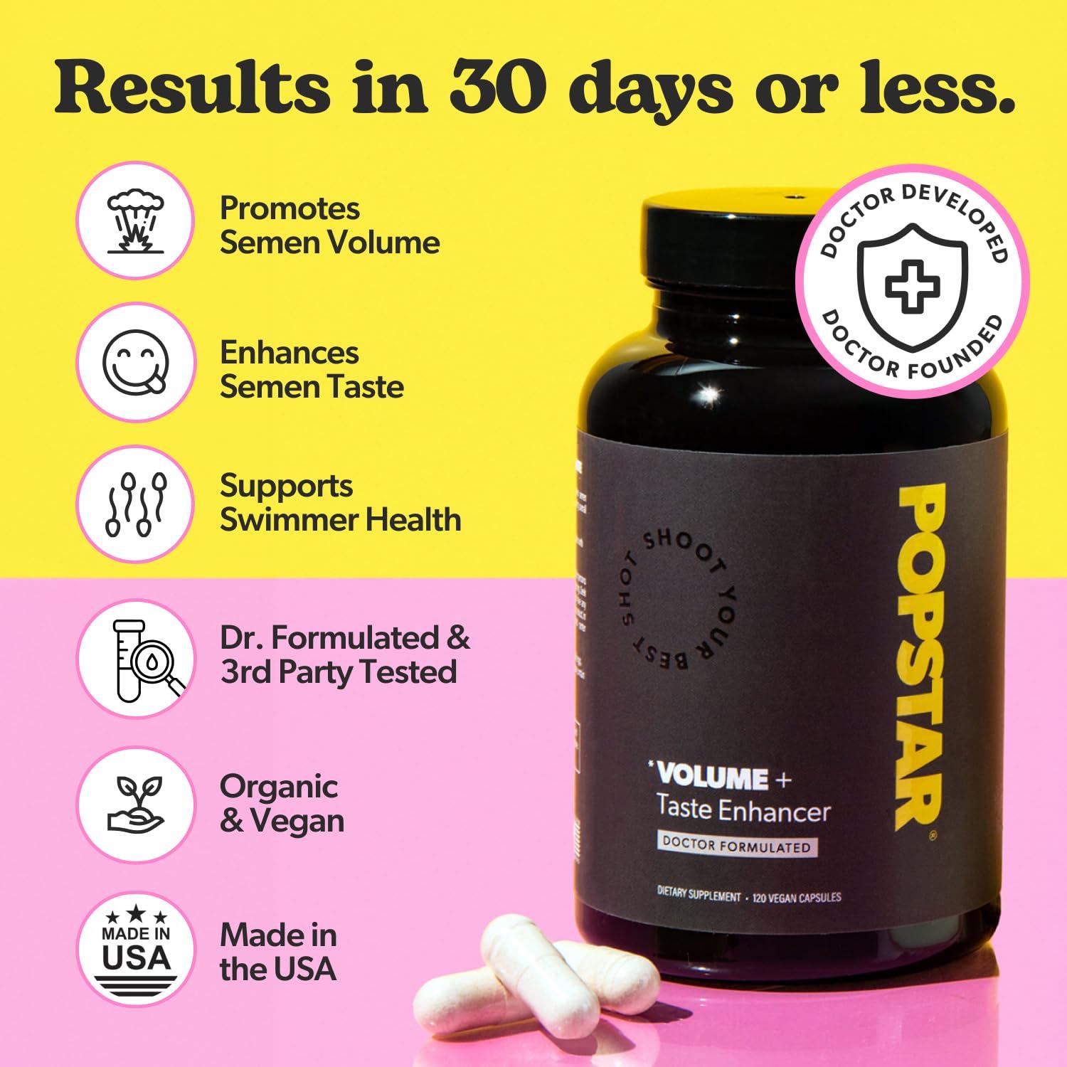 POPSTAR POPSTAR Labs Semen Volume Booster - Men\'s Semen Health & Fertility Supplement - Doctor Formulated to Increase Load Volume - Made in USA - Non-GMO, Organic, Vegan - 240 Capsules - (2 Month Supply)
