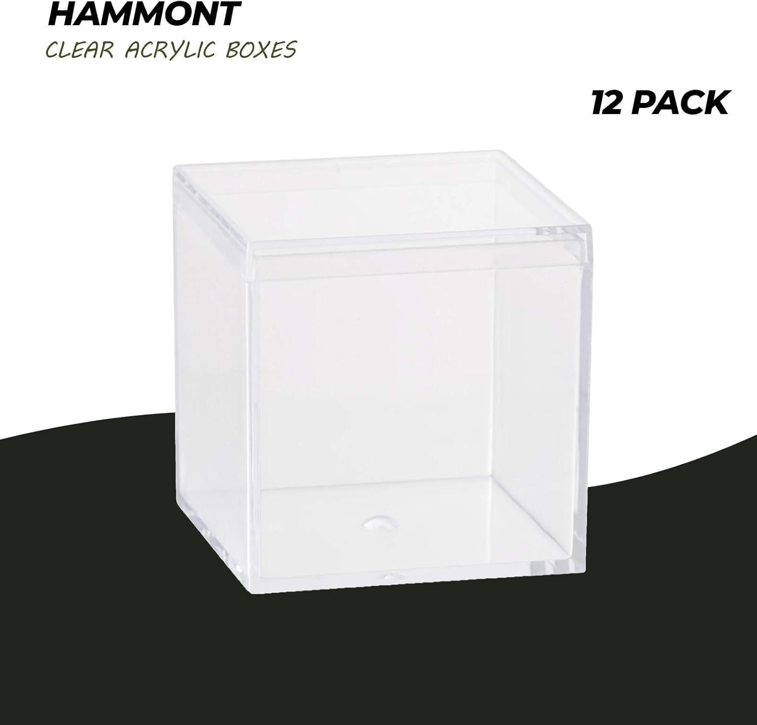 Hammont Hammont Clear Acrylic Box - Square Cube Home Storage Boxes - Bathroom Organizers | Kitchen | Office Containers - Display Box with Lid - Party Favor Gift Boxes | Measures 2.15\"x2.15\"x2.15\" | 12 Pack