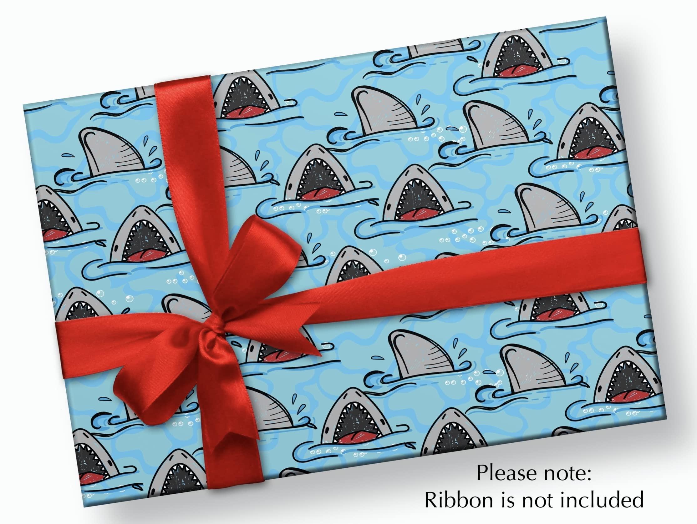 Stesha Party Shark Birthday Party Gift Wrapping Paper - Folded Flat 30 x 20 Inch (3 Sheets)