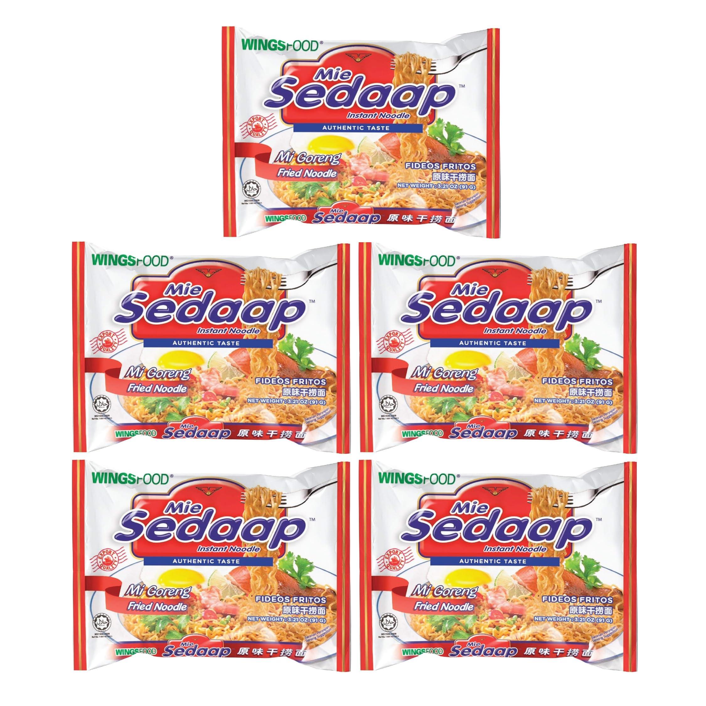 Wingsfood Sedaap Mi Sedaap - Authentic Indonesian Instant Noodles, Halal Certified, Perfect for Quick and Flavorful Meals | 3 OZ (Pack of 5, Mie Goreng (Fried Noodle Flavor))