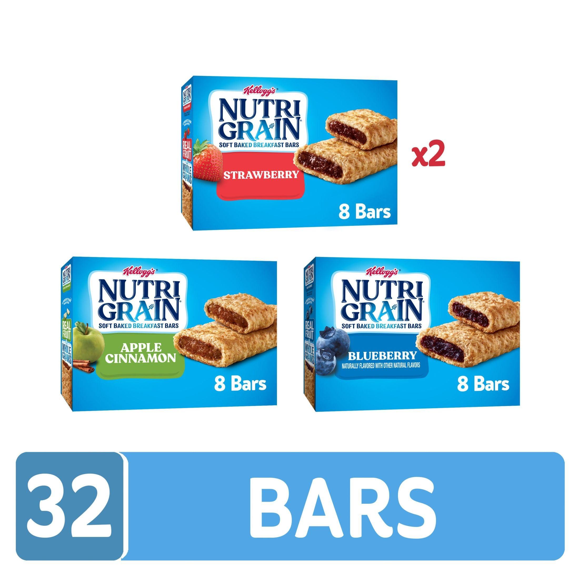 Nutri Grain Nutri-Grain Soft Baked Breakfast Bars, Made with Whole Grains, Kids Snacks, Variety Pack (4 Boxes, 32 Bars)