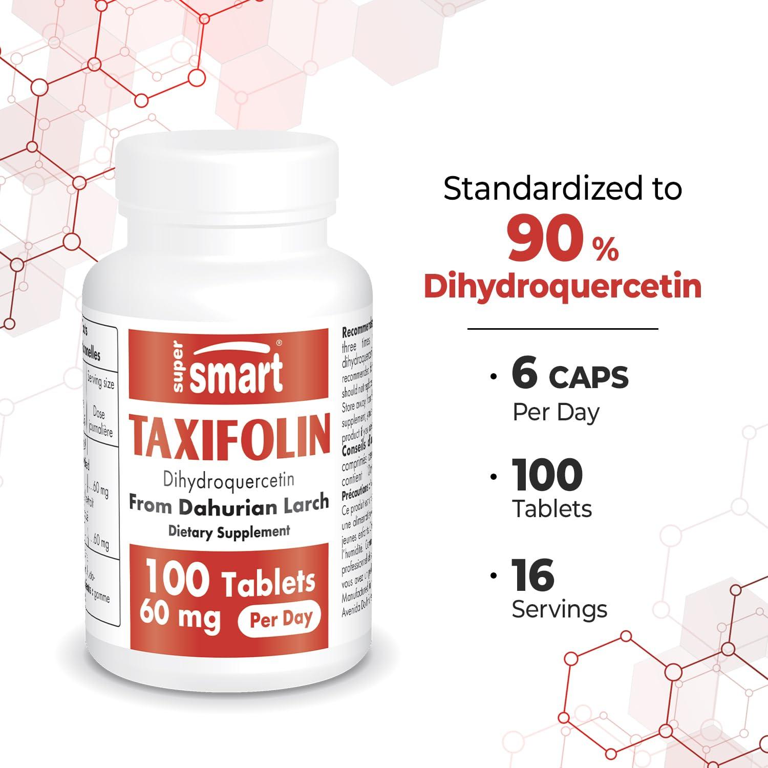 super smart Supersmart - Taxifolin Dihydroquercetin 60mg per Day (90% DHQ Supplement) - Russian Siberian Dahurian Larch Tree Extract - Antioxidant Bioflavonoid | Non-GMO & Gluten Free - 100 Tablets