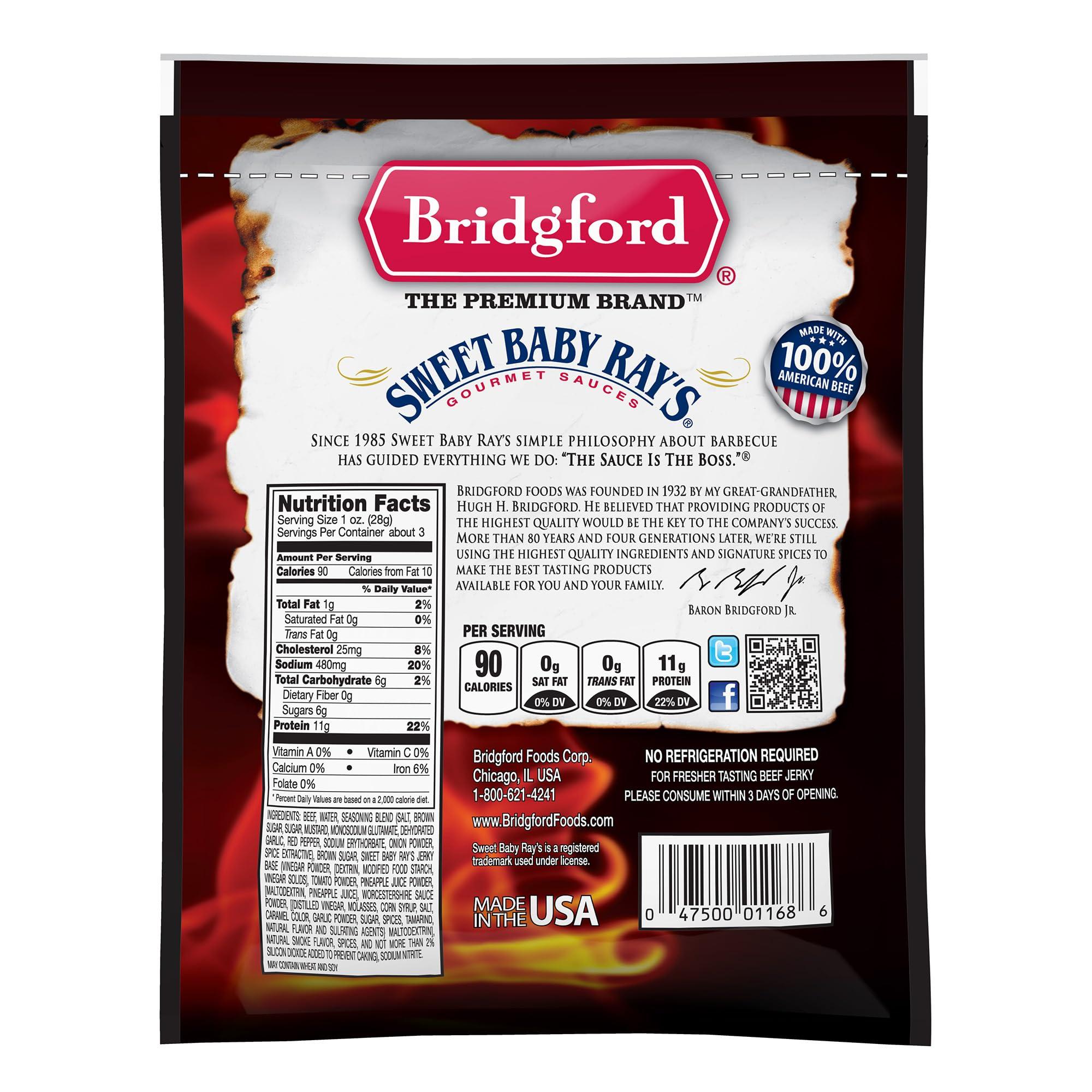 Bridgford Bridgford Sweet Baby Rays Beef Jerky Original 3.25 oz Pack of 4 - Healthy Beef Jerky for Your Dietary Preferences - Ready To Eat High Protein Beef Jerky for On the Go Snacking and Busy Lifestyles