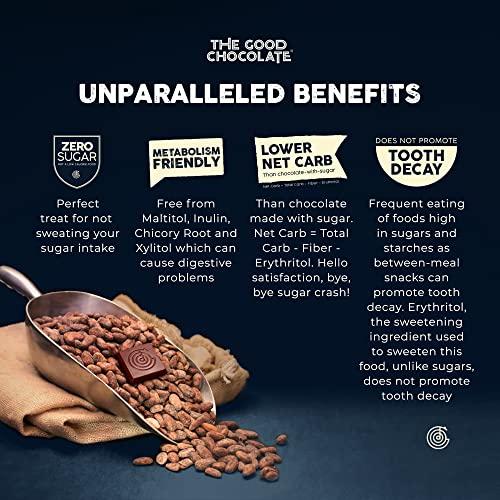 The Good Chocolate The Good Chocolate - Keto Chocolate Variety Pack, Zero Sugar, Lower Net Carb Snack, Lower Calorie Chocolate Candy Variety Pack, 6 Flavors, 6 Bar Value Pack