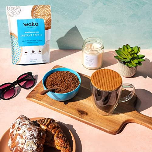 Waka Coffee Waka Quality Instant Coffee — Colombian Medium Roast 8 oz and Colombian Decaf Single Serve Box — 100% Arabica Freeze Dried Beans — No Sugar Added & Unsweetened